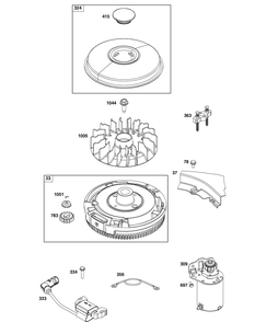 Flywheel, Ignition, And Starter Group Diagram and Parts List for 31R577-0038-B5 200000 - 399999 Briggs and Stratton Engine